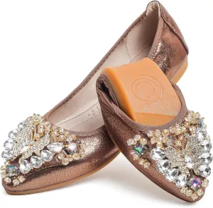 Women's Ballet Flat Shoes - Cute Rhinestones Bow Wedding Flats Slip on Flats for Women Comfort