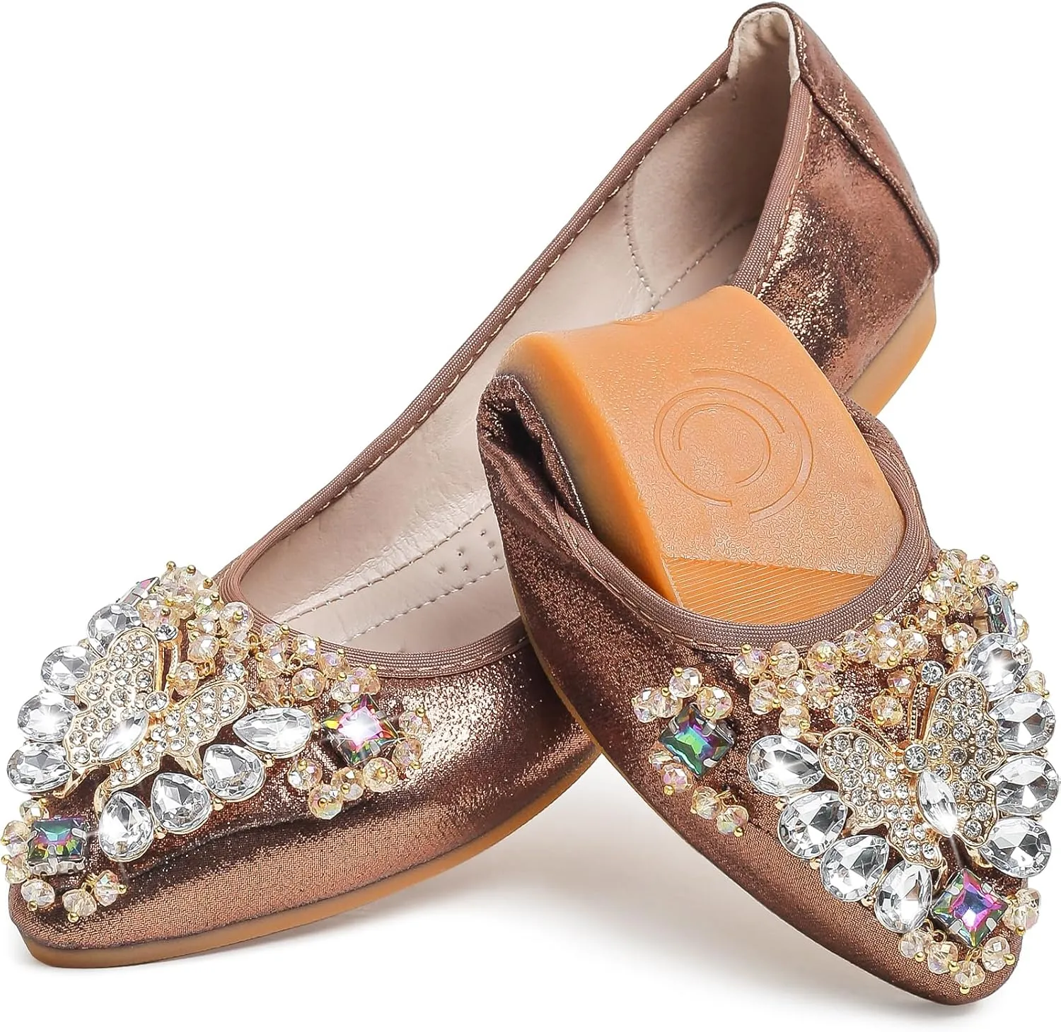 Women's Ballet Flat Shoes - Cute Rhinestones Bow Wedding Flats Slip on Flats for Women Comfort