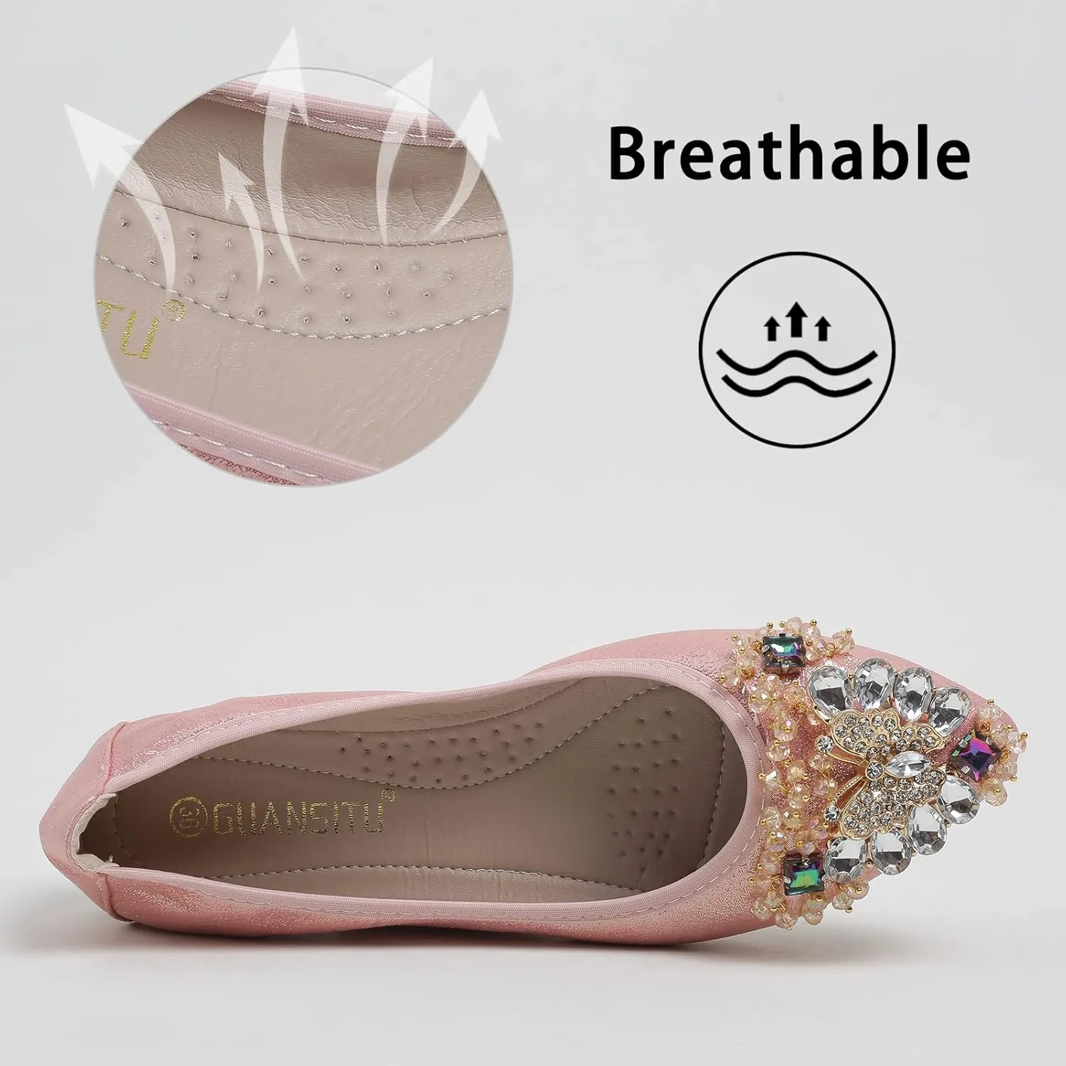 Women's Ballet Flat Shoes - Cute Rhinestones Bow Wedding Flats Slip on Flats for Women Comfort