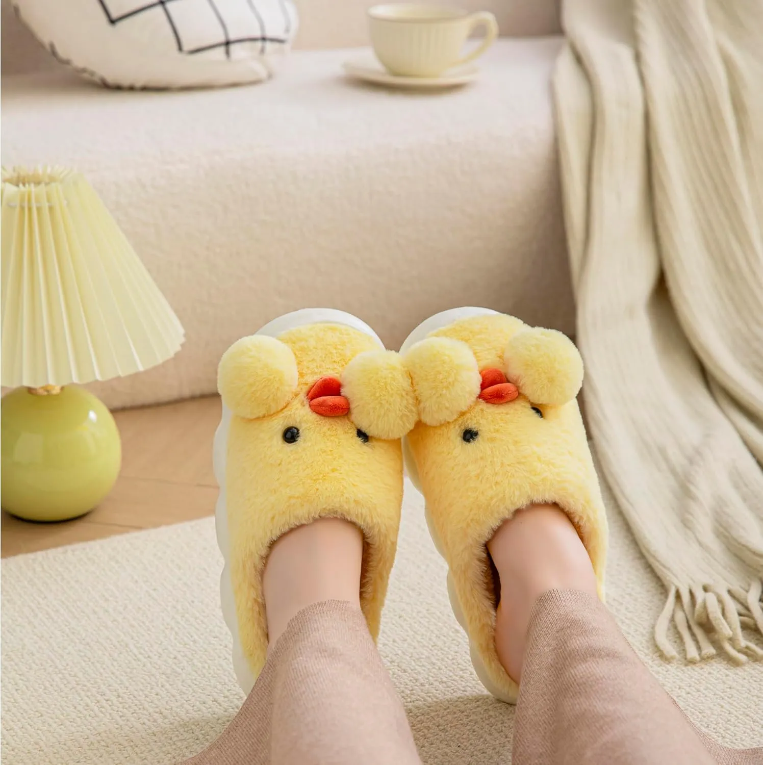 Women's Duck Animal Fuzzy Soft Plush Winter Warm Cotton Slippers