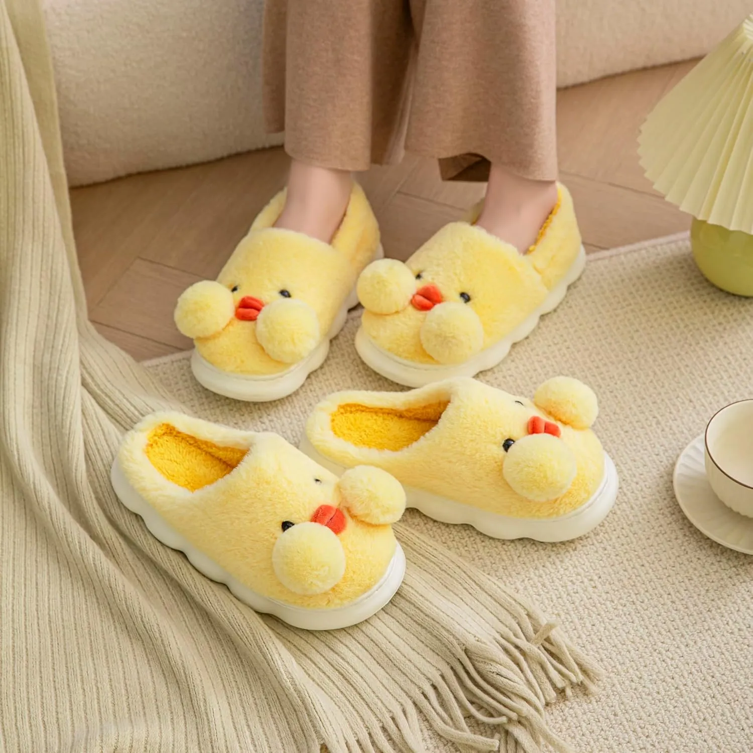 Women's Duck Animal Fuzzy Soft Plush Winter Warm Cotton Slippers