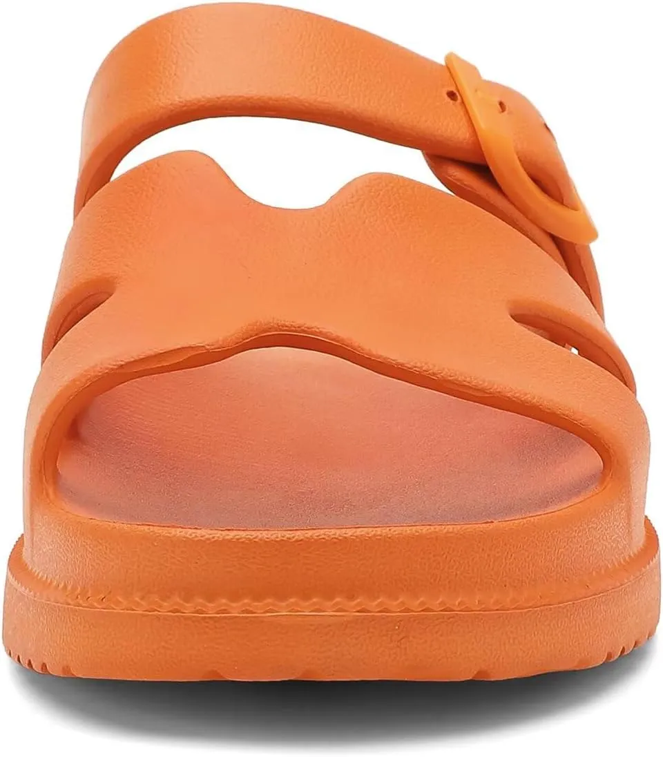 Women's Flat Sandals with Arch Support, Summer Beach Slides Adjustable Buckle, Comfort Lightweight Cushion Slip on H-Strap Sandal