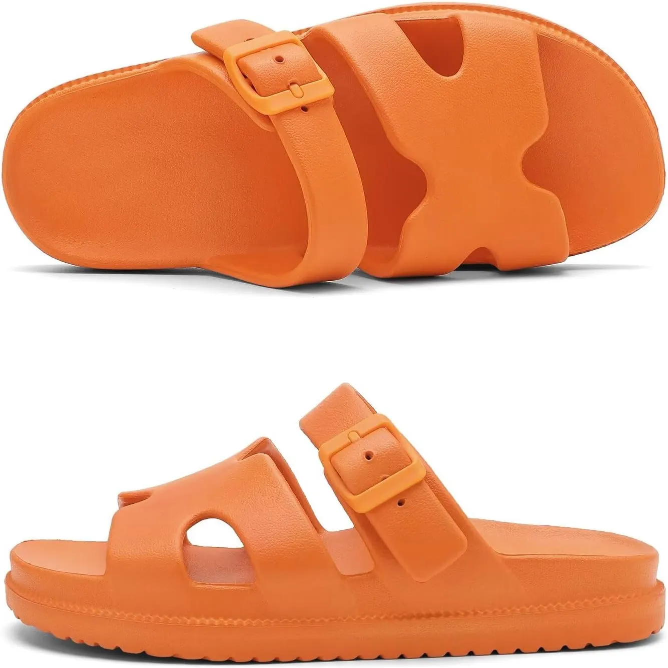 Women's Flat Sandals with Arch Support, Summer Beach Slides Adjustable Buckle, Comfort Lightweight Cushion Slip on H-Strap Sandal