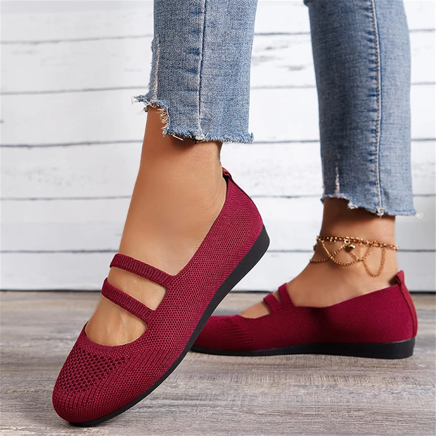 Womens Flat Shoes Knit Ballet Shoes Round Toe Slip on Loafer Casual Business Shoe Comfort Soft Office Flats