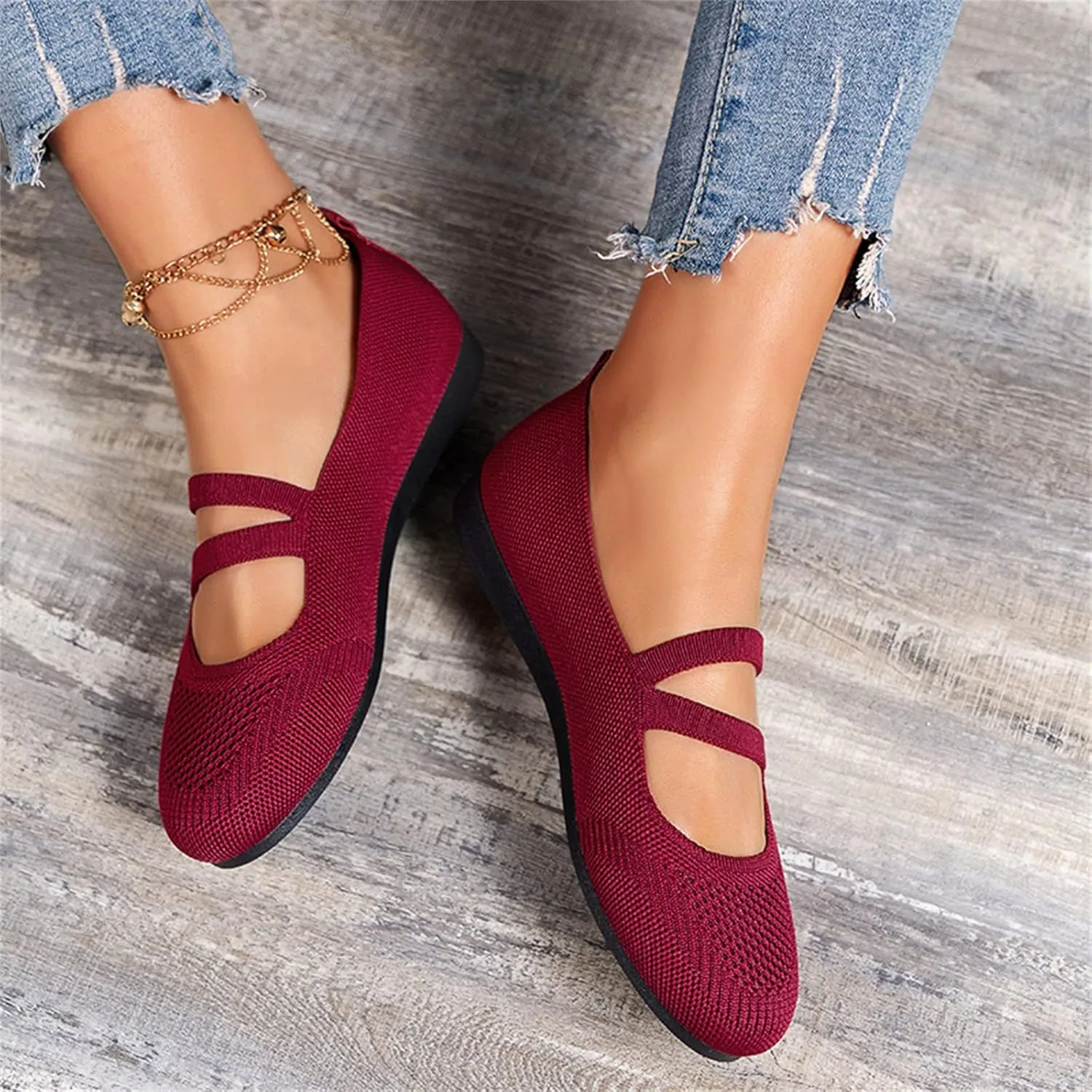 Womens Flat Shoes Knit Ballet Shoes Round Toe Slip on Loafer Casual Business Shoe Comfort Soft Office Flats