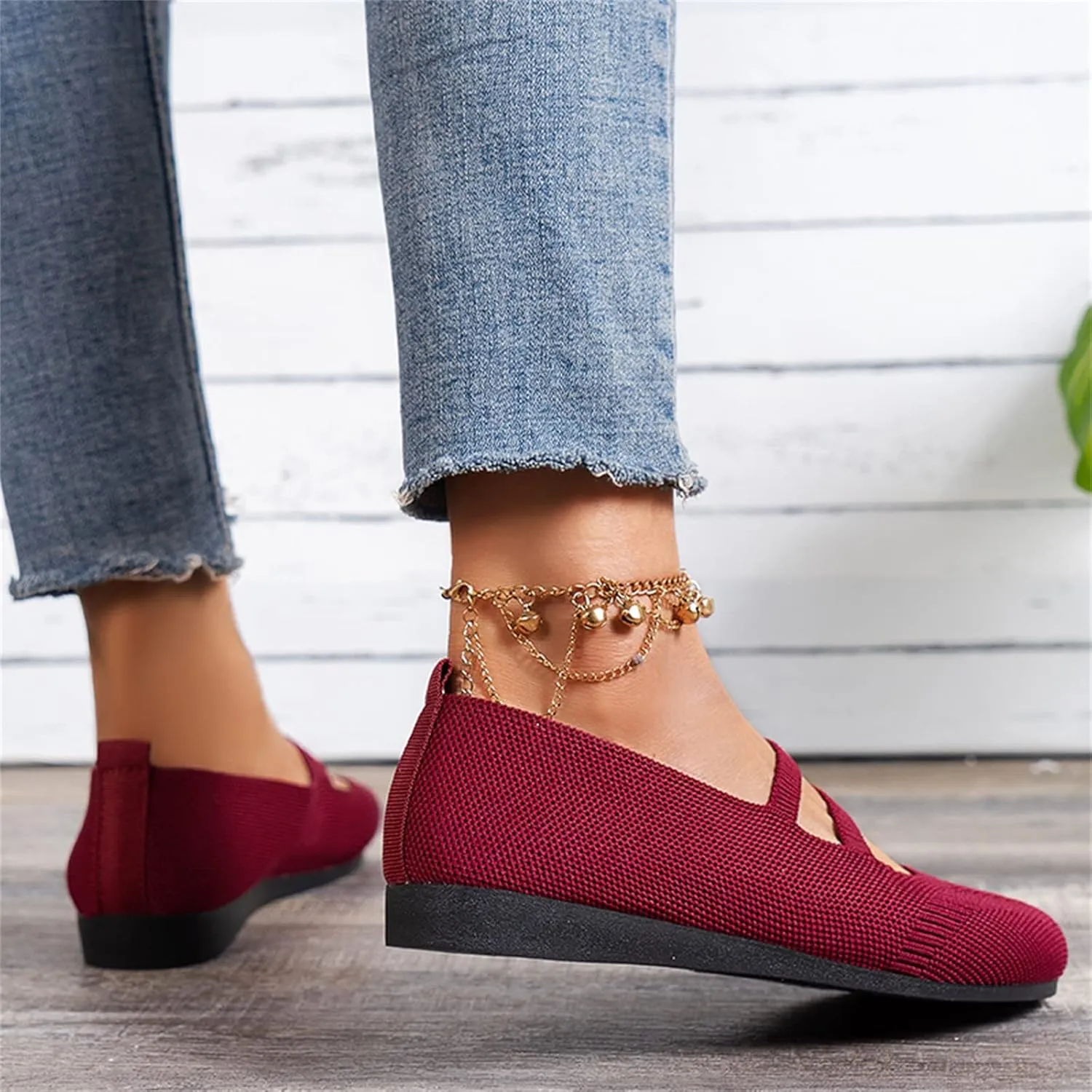 Womens Flat Shoes Knit Ballet Shoes Round Toe Slip on Loafer Casual Business Shoe Comfort Soft Office Flats