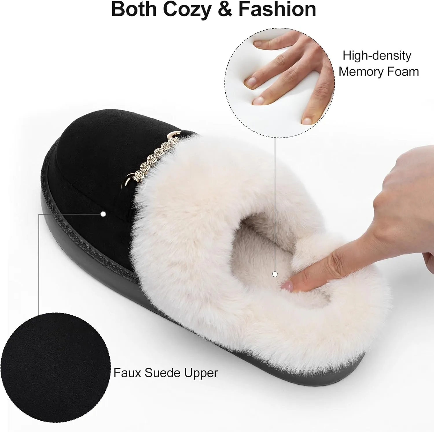 Womens Fuzzy Memory Foam Slippers for Women Winter House Slippers Warm Comfy Shoes Indoor Outdoor Suede Platform with Anti-Skid Sole Gift for Women Mom Ladies