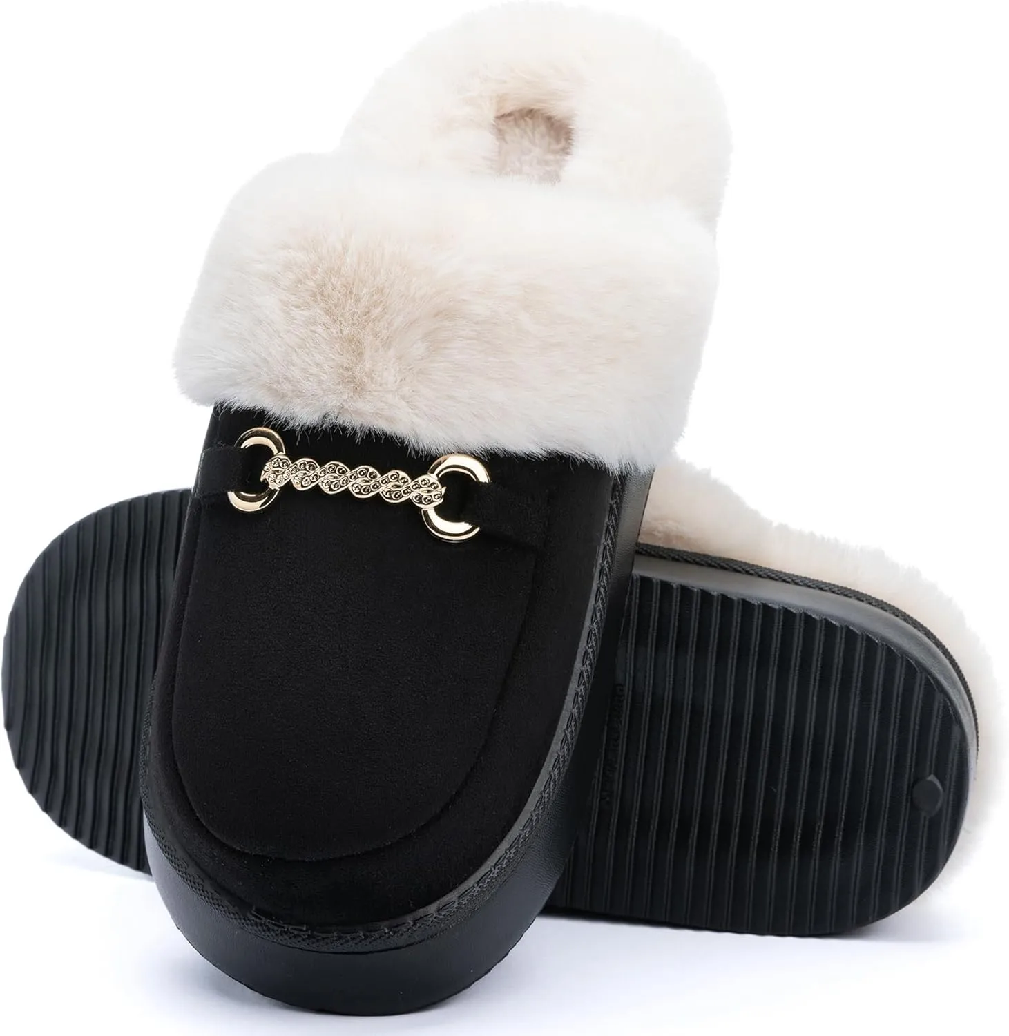 Womens Fuzzy Memory Foam Slippers for Women Winter House Slippers Warm Comfy Shoes Indoor Outdoor Suede Platform with Anti-Skid Sole Gift for Women Mom Ladies