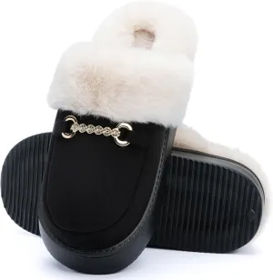 Womens Fuzzy Memory Foam Slippers for Women Winter House Slippers Warm Comfy Shoes Indoor Outdoor Suede Platform with Anti-Skid Sole Gift for Women Mom Ladies