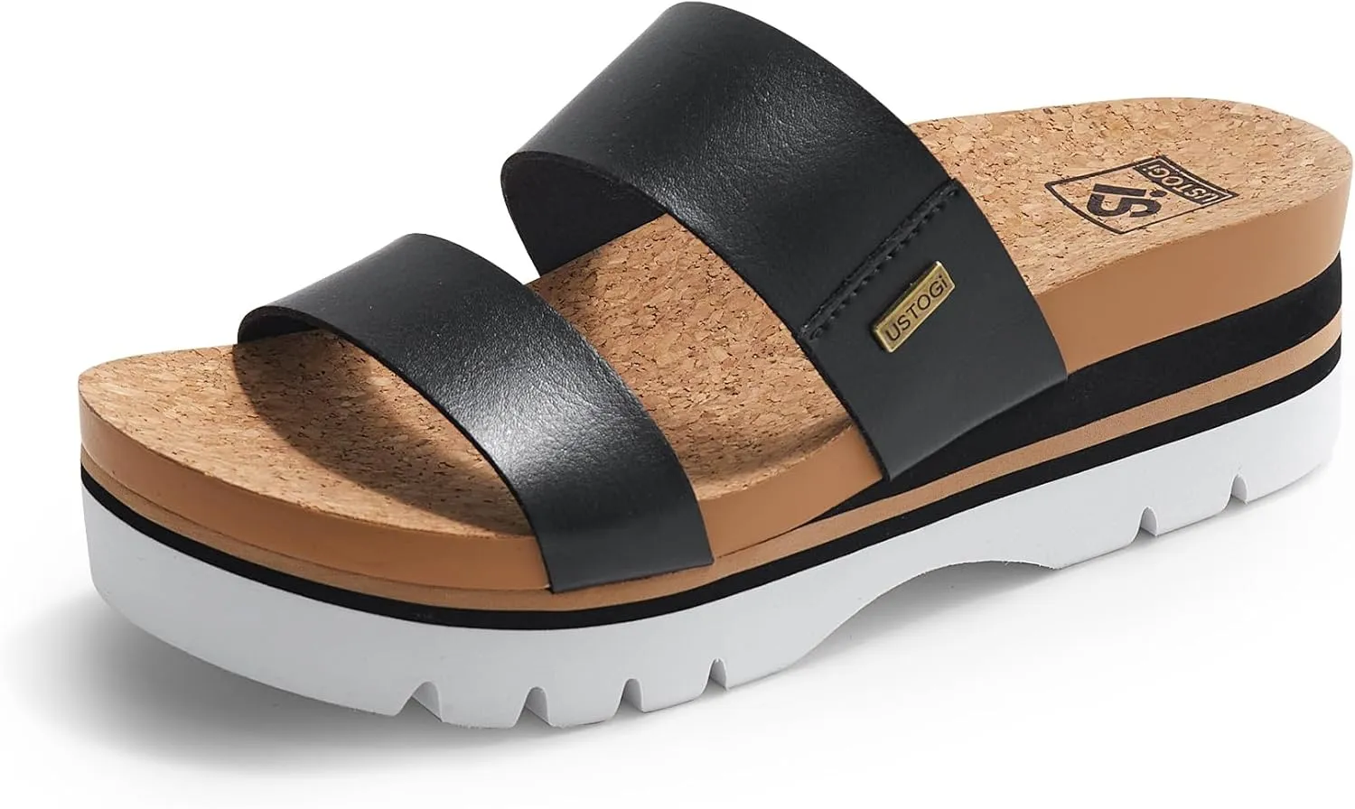 Women's Higher Platform Sandals Arch Support Beach Slides for Woman Orthotic Summer Causal Cork Footbed Slip on Cushion Cute 2 Strap Flatform 2.2IN sandalias de mujer