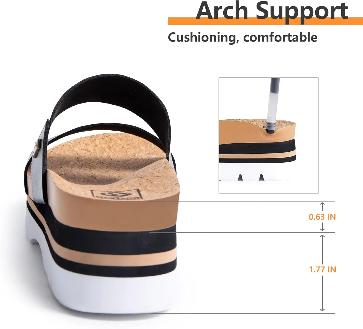 Women's Higher Platform Sandals Arch Support Beach Slides for Woman Orthotic Summer Causal Cork Footbed Slip on Cushion Cute 2 Strap Flatform 2.2IN sandalias de mujer