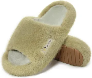 Women's House Slippers Fuzzy Platform Slides Faux Fur Fluffy Sandals Winter Memory Foam Cloud Footwear Latex Insoles