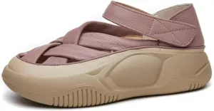 Womens Leather Platform Lncrease Height Sneakers Hollow Adjust Hook Loop Ankle Strap Closed Toe Chunky Wedges for Summer Casual Work Walking Camping Sandals