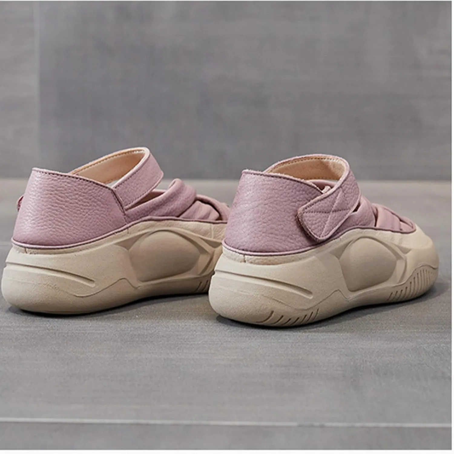 Womens Leather Platform Lncrease Height Sneakers Hollow Adjust Hook Loop Ankle Strap Closed Toe Chunky Wedges for Summer Casual Work Walking Camping Sandals