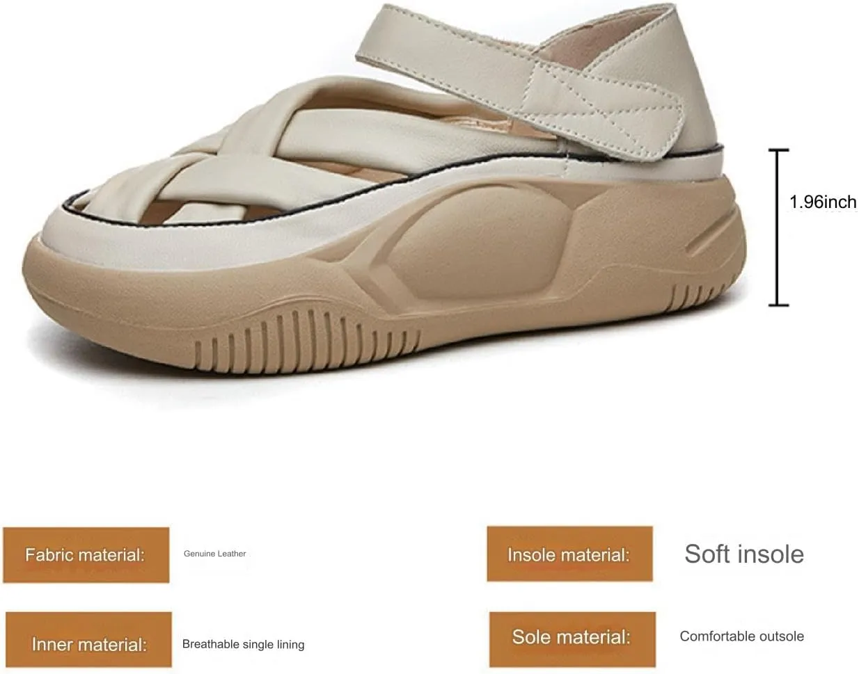 Womens Leather Platform Lncrease Height Sneakers Hollow Adjust Hook Loop Ankle Strap Closed Toe Chunky Wedges for Summer Casual Work Walking Camping Sandals