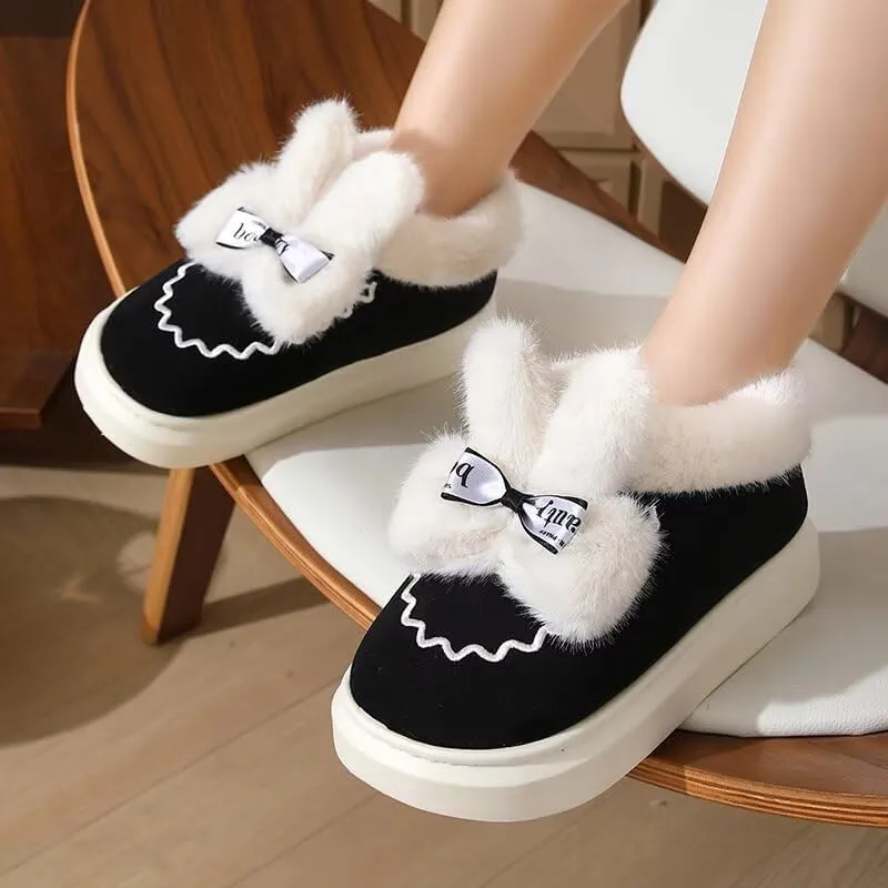 Women‘s Lovely Bowknot Warm Winter Shoes for Indoor Outdoor Bedroom Street Walking