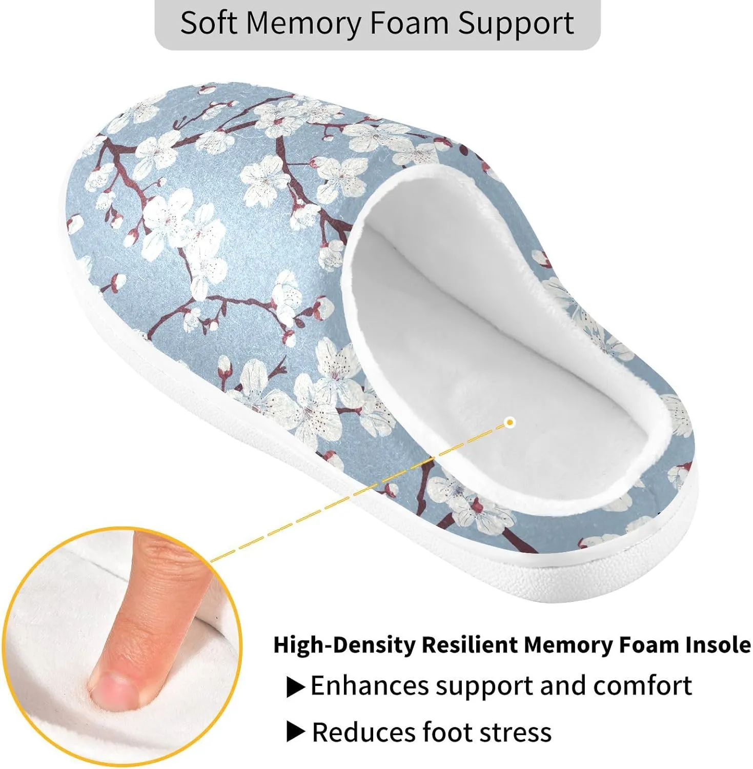 Womens Men's Cherry Blossom Flower Slippers,Memory Foam Slippers for Home,Bedroom Slippers Fluffy Fuzzy Slippers House Shoes for Women Men 21343599