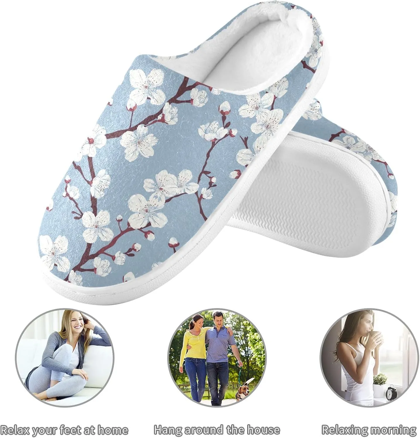 Womens Men's Cherry Blossom Flower Slippers,Memory Foam Slippers for Home,Bedroom Slippers Fluffy Fuzzy Slippers House Shoes for Women Men 21343599