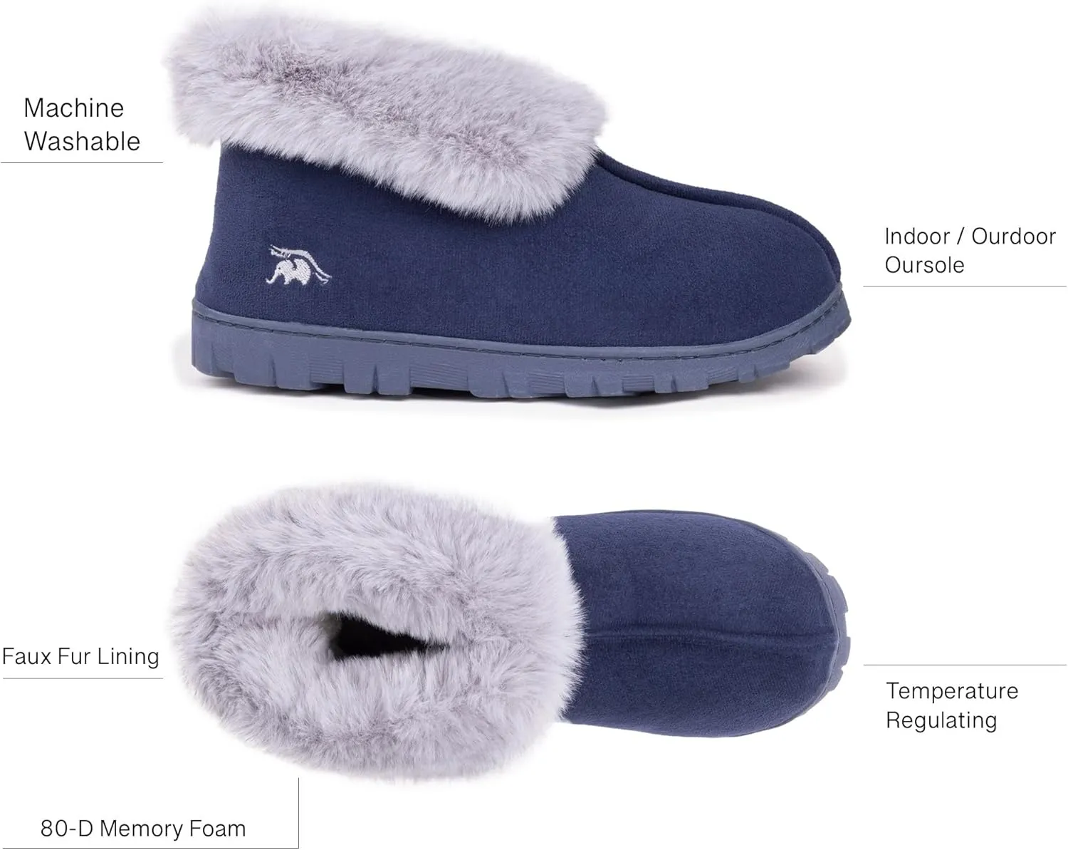 Women's Micro Suede Faux Fur Fleece Lined Cozy 80-D High-Density Memory Foam Winter Slipper Bootie Breathable House Shoes Non Skid Indoor Outdoor Sole