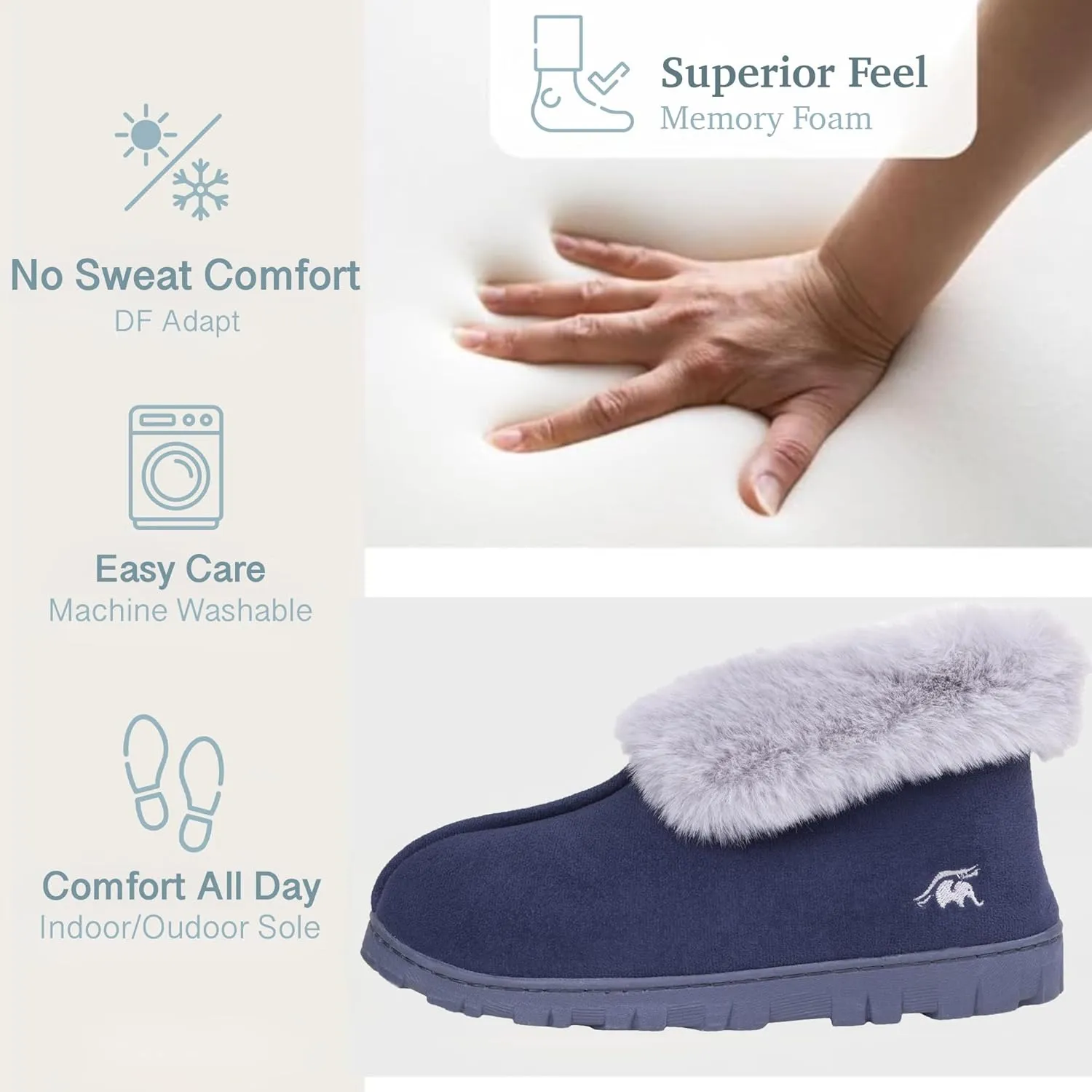 Women's Micro Suede Faux Fur Fleece Lined Cozy 80-D High-Density Memory Foam Winter Slipper Bootie Breathable House Shoes Non Skid Indoor Outdoor Sole