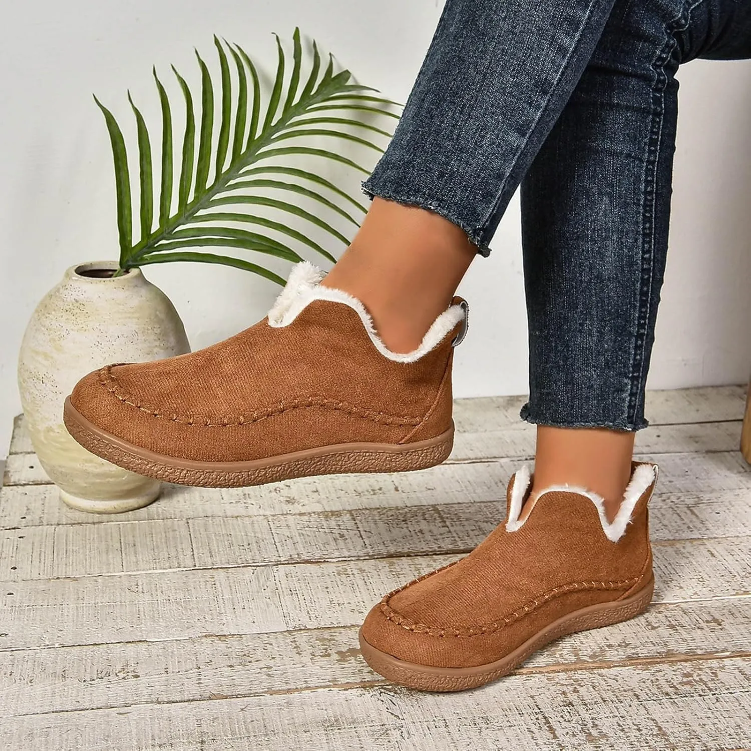 Women's Moccasin Bootie Slippers With Cozy Memory Foam Winter Warm Fuzzy Indoor Outdoor House Slippers