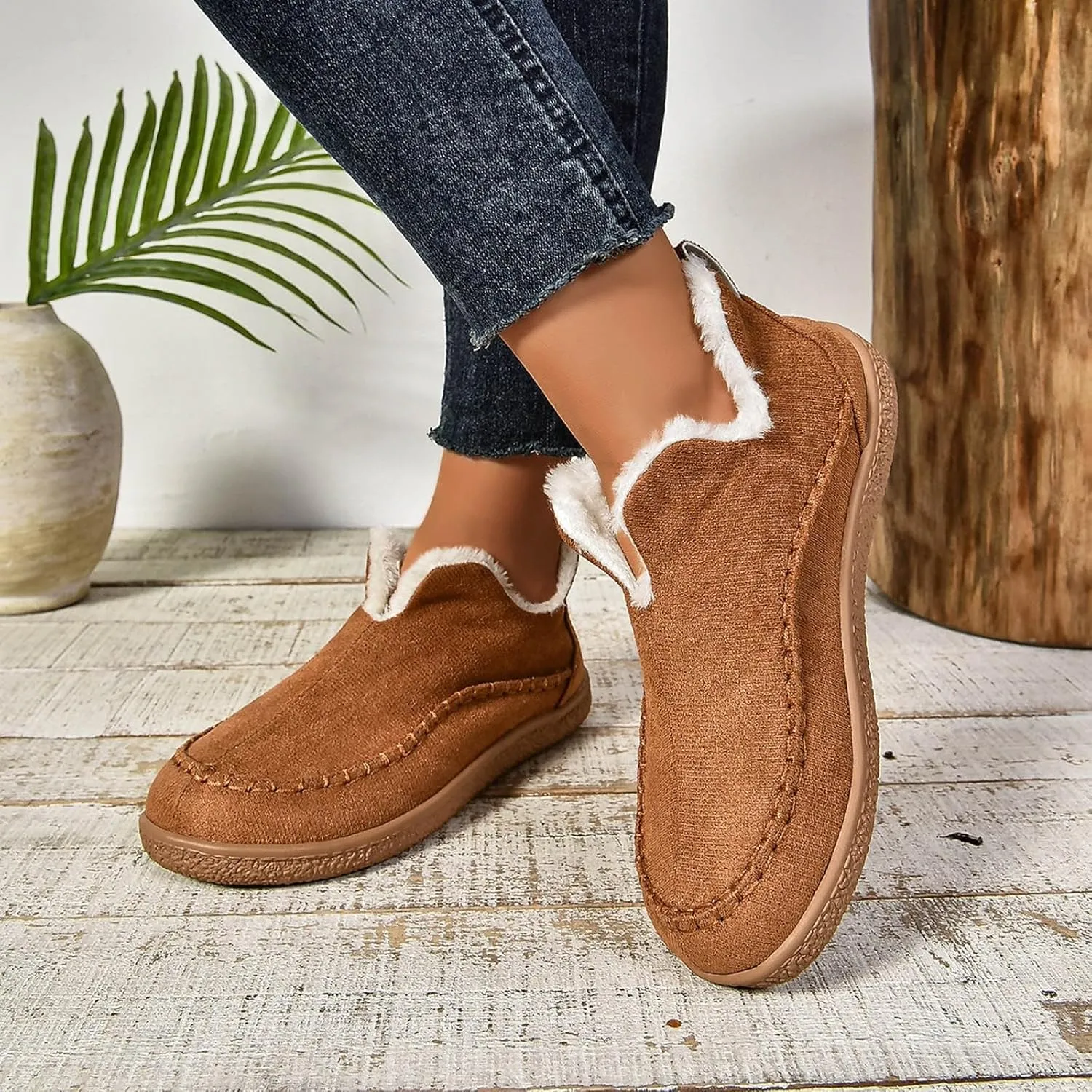 Women's Moccasin Bootie Slippers With Cozy Memory Foam Winter Warm Fuzzy Indoor Outdoor House Slippers