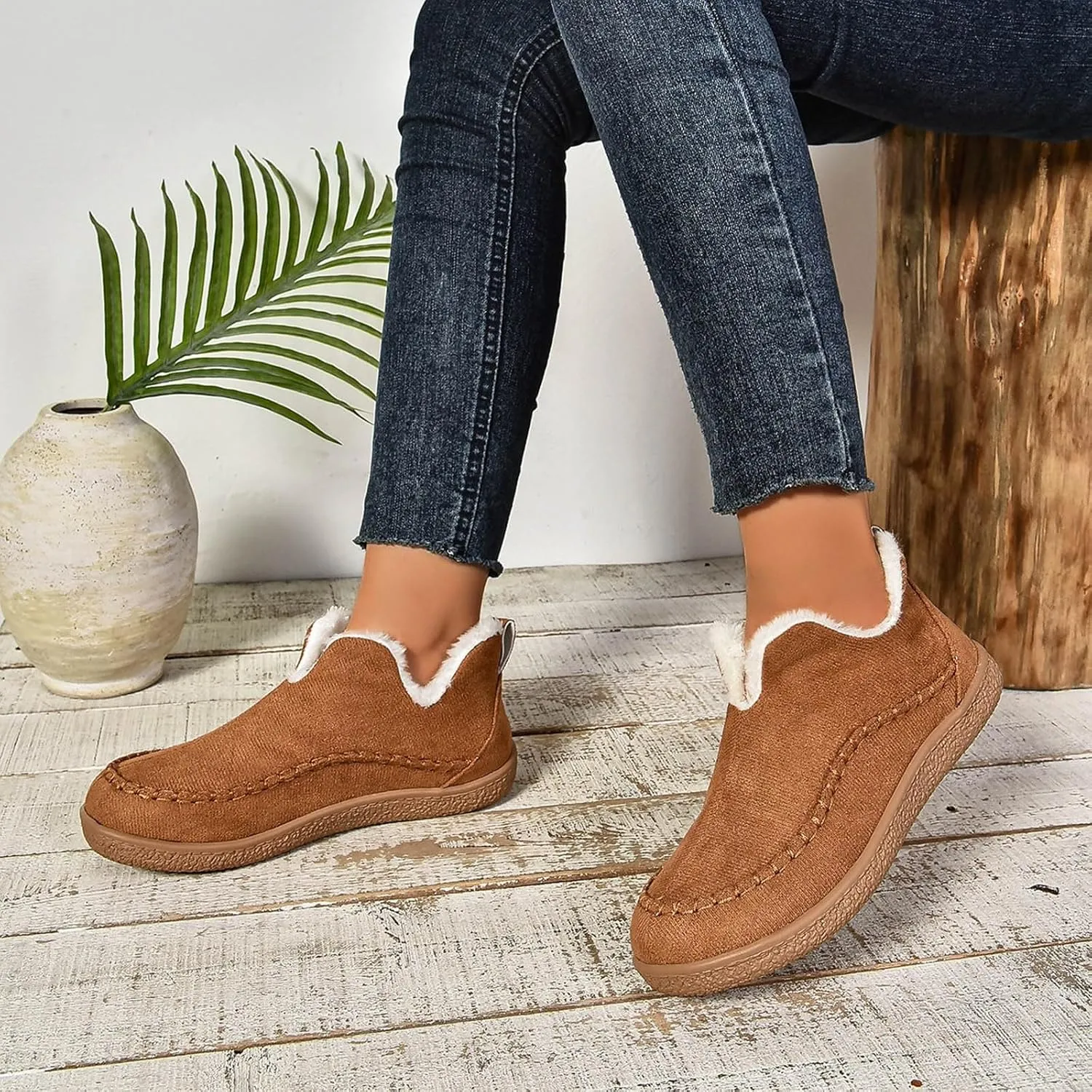 Women's Moccasin Bootie Slippers With Cozy Memory Foam Winter Warm Fuzzy Indoor Outdoor House Slippers