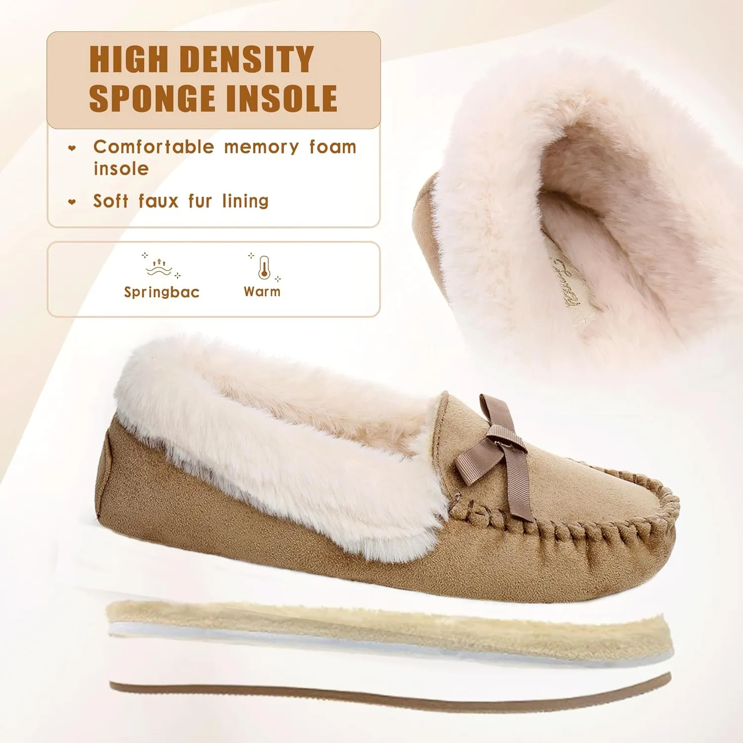 Women's Moccasin Slippers - Slip On House Slipper Warm Faux Fur lined Indoor Outdoor Shoe