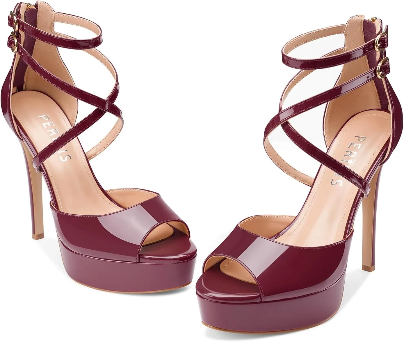 Women's Platform Stiletto High Heels Peep Open Toe Crisscross Stilettos Strappy Sandals Heeled Spring Summer Sandals for Ladies Comfy 5 Inch