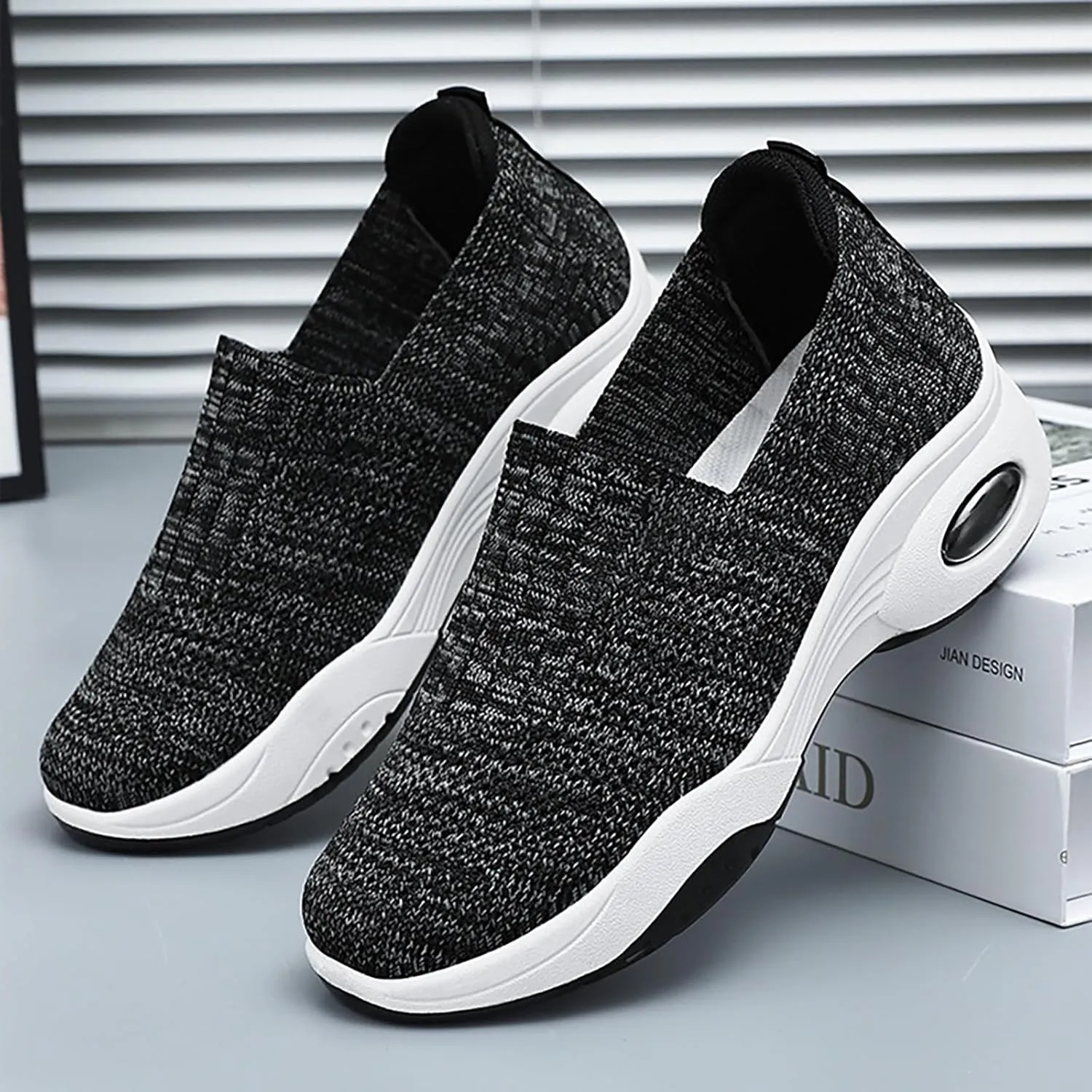 Women's Slip-On Orthopedic Sneakers - Breathable Mesh Knitted Walking Shoes with Wide Width, Arch Support & Non-Slip Sole - Lightweight Low-Top Design for All-Day Comfort