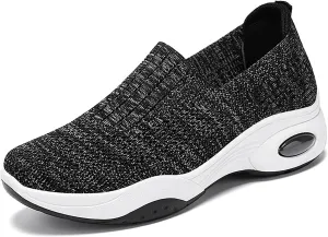 Women's Slip-On Orthopedic Sneakers - Breathable Mesh Knitted Walking Shoes with Wide Width, Arch Support & Non-Slip Sole - Lightweight Low-Top Design for All-Day Comfort