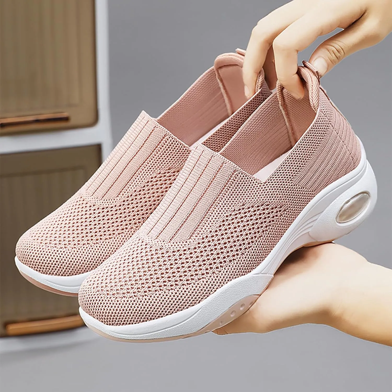 Women's Slip-On Orthopedic Sneakers - Breathable Mesh Knitted Walking Shoes with Wide Width, Arch Support & Non-Slip Sole - Lightweight Low-Top Design for All-Day Comfort
