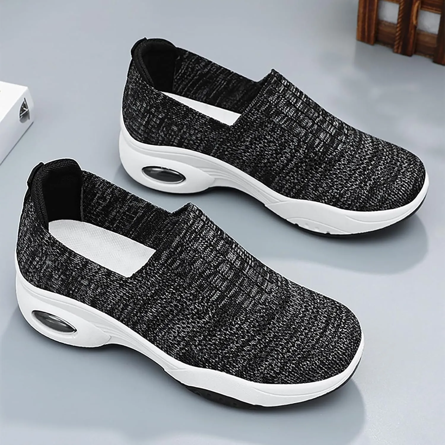 Women's Slip-On Orthopedic Sneakers - Breathable Mesh Knitted Walking Shoes with Wide Width, Arch Support & Non-Slip Sole - Lightweight Low-Top Design for All-Day Comfort