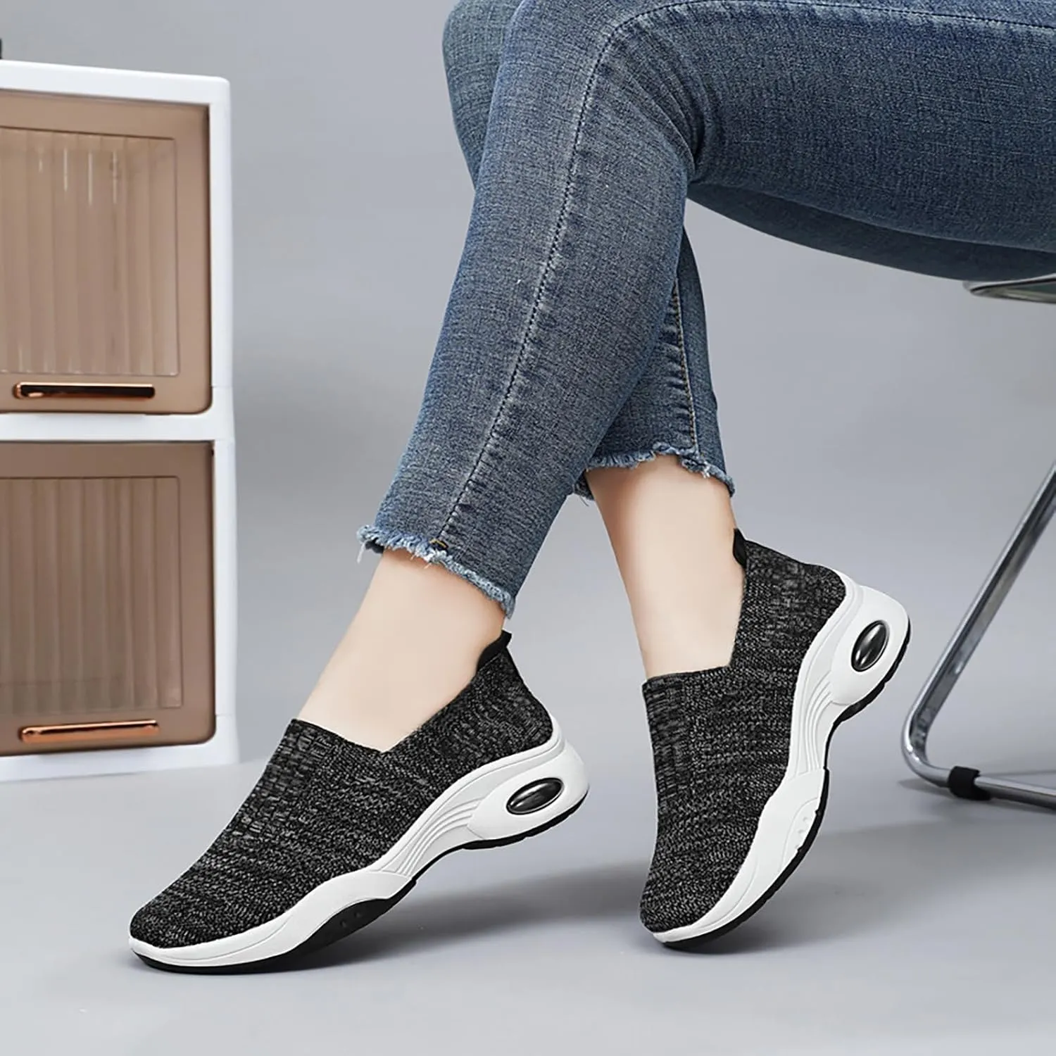 Women's Slip-On Orthopedic Sneakers - Breathable Mesh Knitted Walking Shoes with Wide Width, Arch Support & Non-Slip Sole - Lightweight Low-Top Design for All-Day Comfort