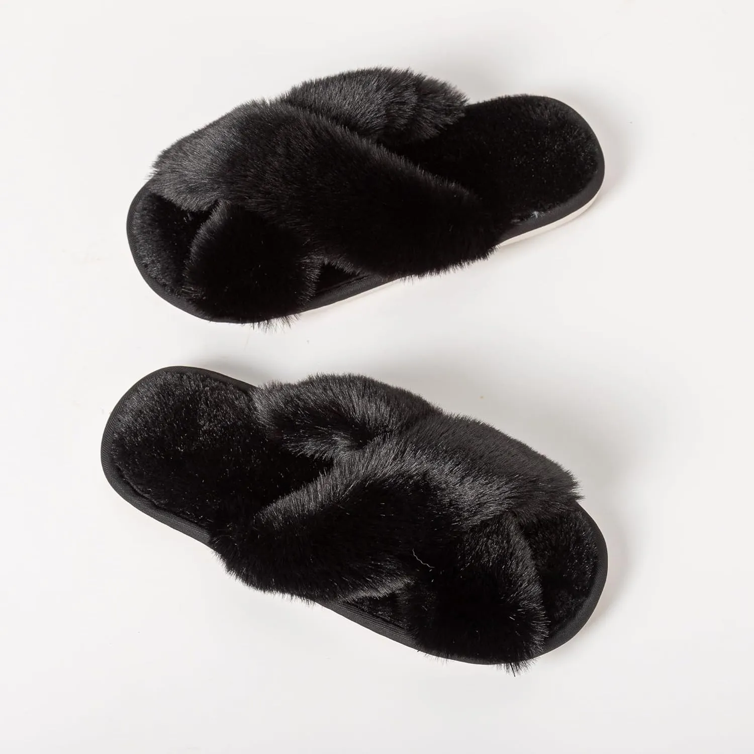 Women's Slipper Memory Foam Cross Band Fuzzy Slippers Open Toe Cozy House Slippers Cozy Plush Bedroom Indoor Outdoor