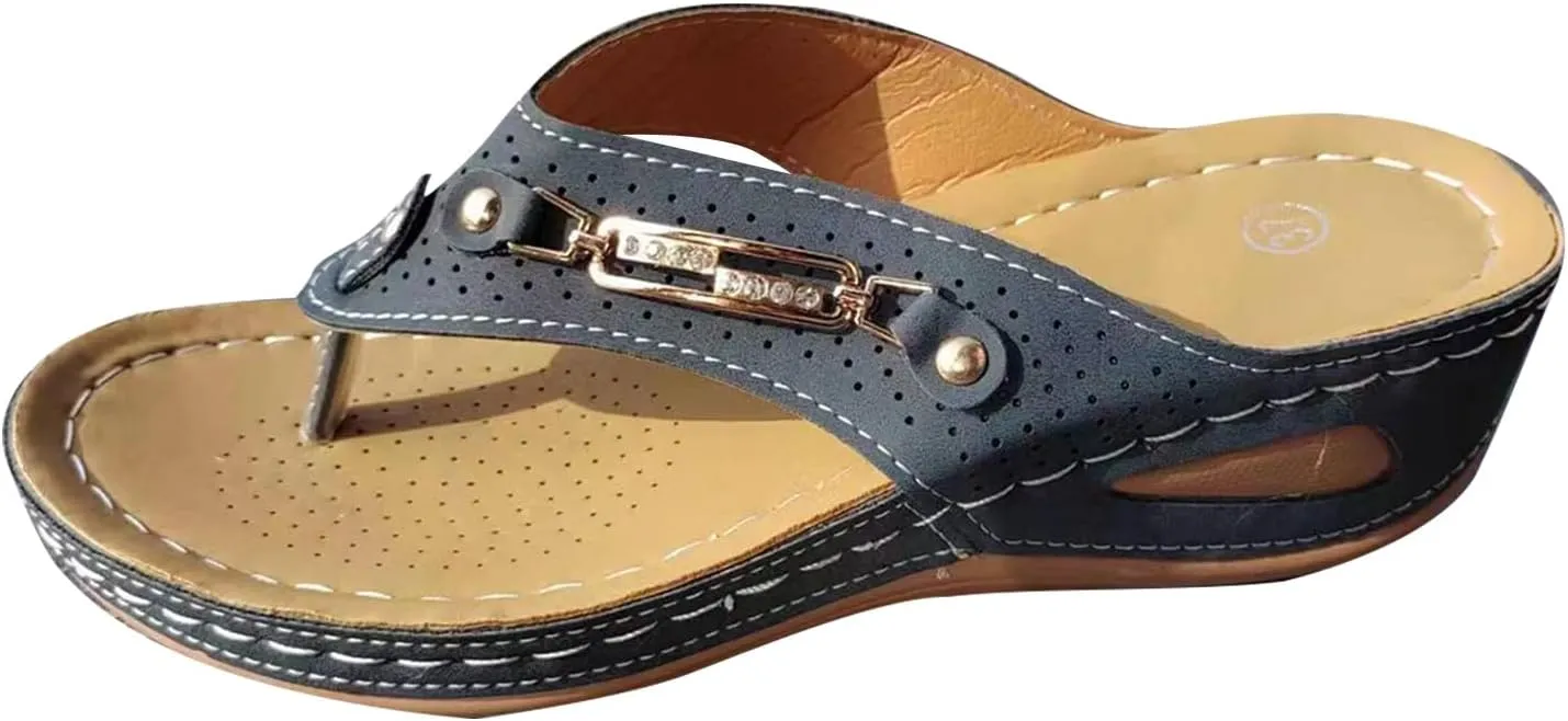 Womens Slippers Casual Summer Open Toe Slip On Flip Flops Sandals Comfortable Breathable Wedge Beach Shoes