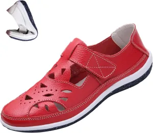 Women's Summer Closed-Toe Leather Sandals,Hollow Breathe Comfy Softsole Boho Gladiator Casual Beach Fisherman Sandal