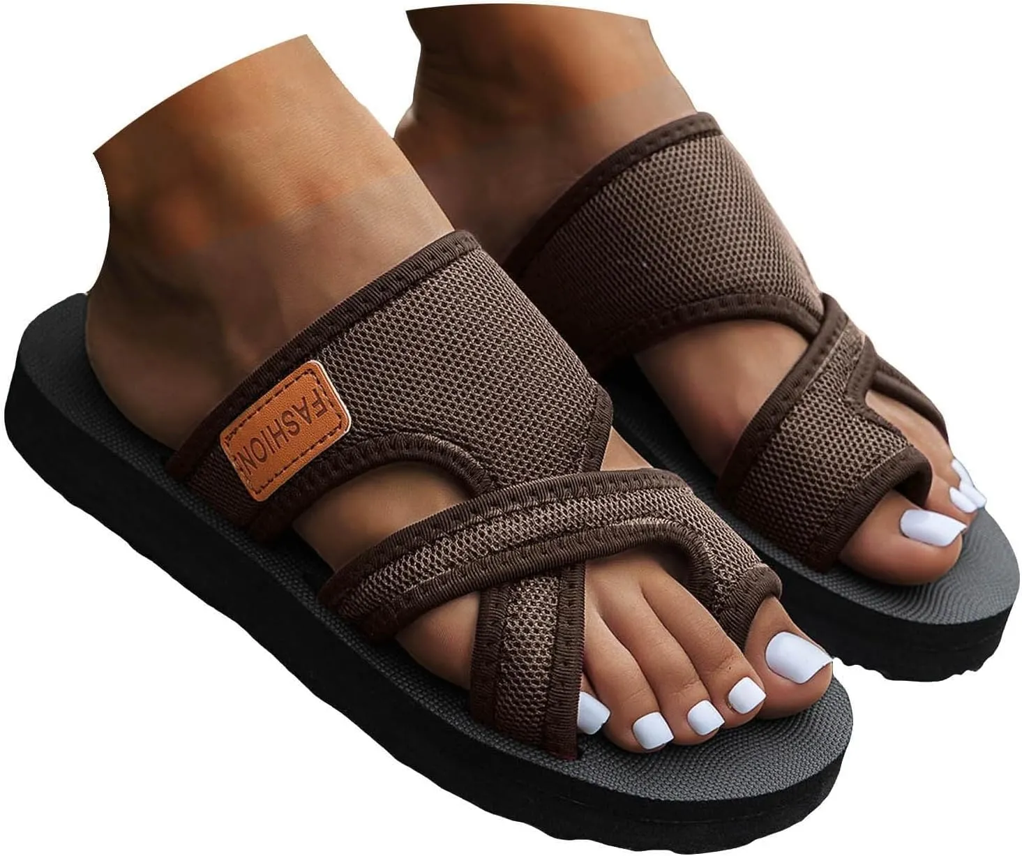 Womens Summer Sandals Slip On Platform Sandal Non-Slip Beach Slippers Comfortable Breathable Vacation Flip Flops Extra Wide Mesh Slides Sandals Solid Color Casual Walking Shoes