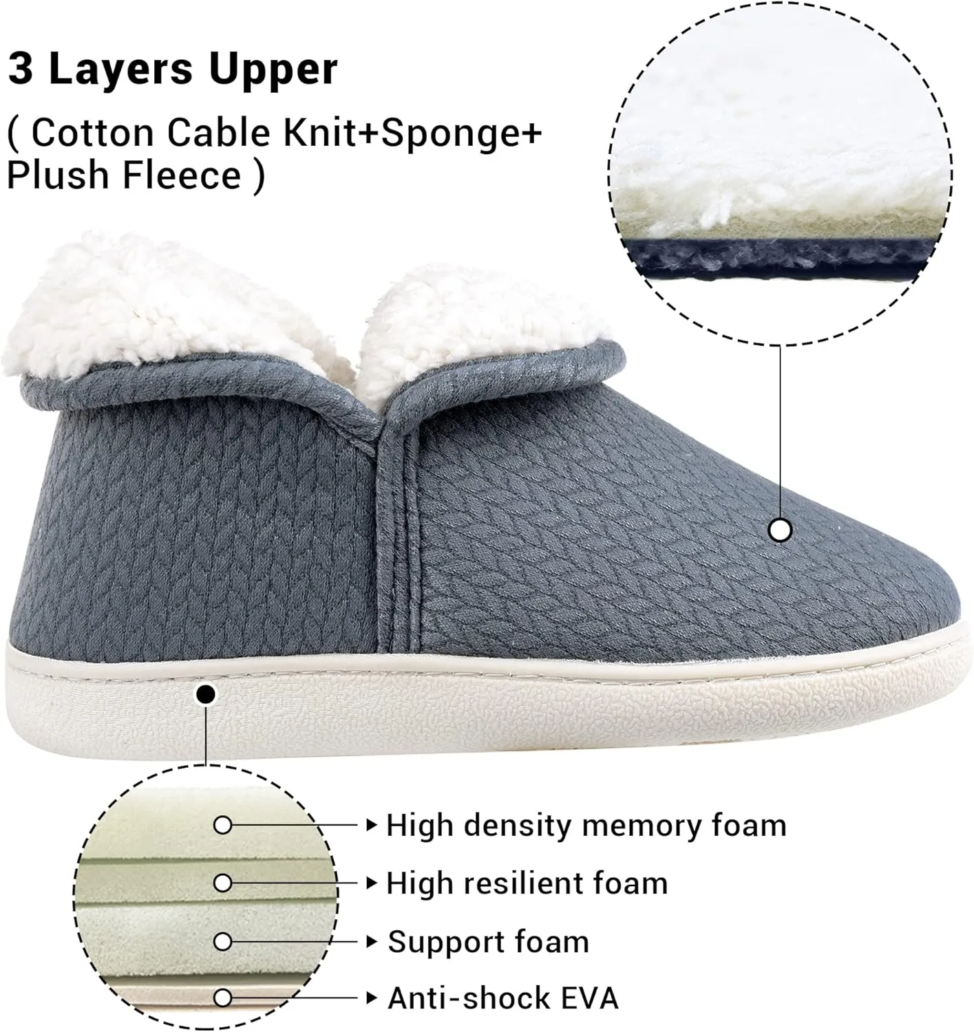 Womens Warm Bootie Slippers Comfy Memory Foam Plush Fleece Winter Indoor House Shoes