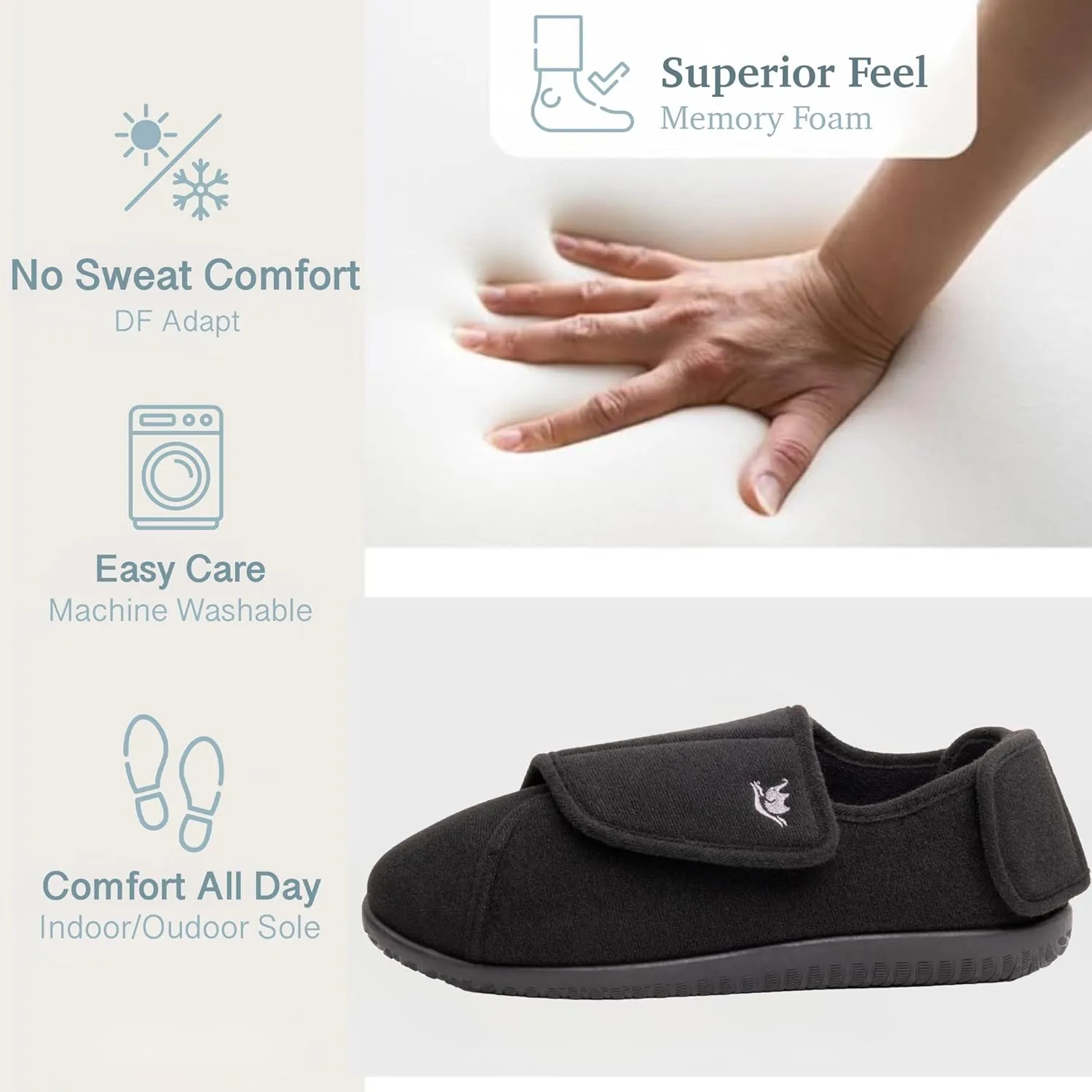Women's Wide, Extra Wide 80-D Memory Foam Diabetic Slipper with Adjustable Closure Anti Slip Sole, Warm Plush Fleece Arthritis Edema Swollen Diabetic House Shoes