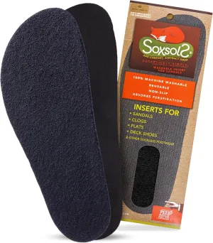Wool Flat Shoe Insert for Sandals & Sockless Shoes, Comfortable Shoe Insoles with Sweat-Absorbent Natural Fiber & Non-Slip Silicone Grip, Wide-Cut Foot Soles for Men & Women, Black, Size 41 - SoxsolS
