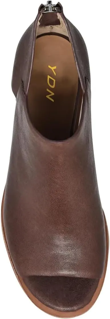 YDN Women's Peep Toe Booties Low Chunky Block Heels Back Zipper Sandal Ankle Boots Comfy Dress Daily Shoes Size 4-16 US