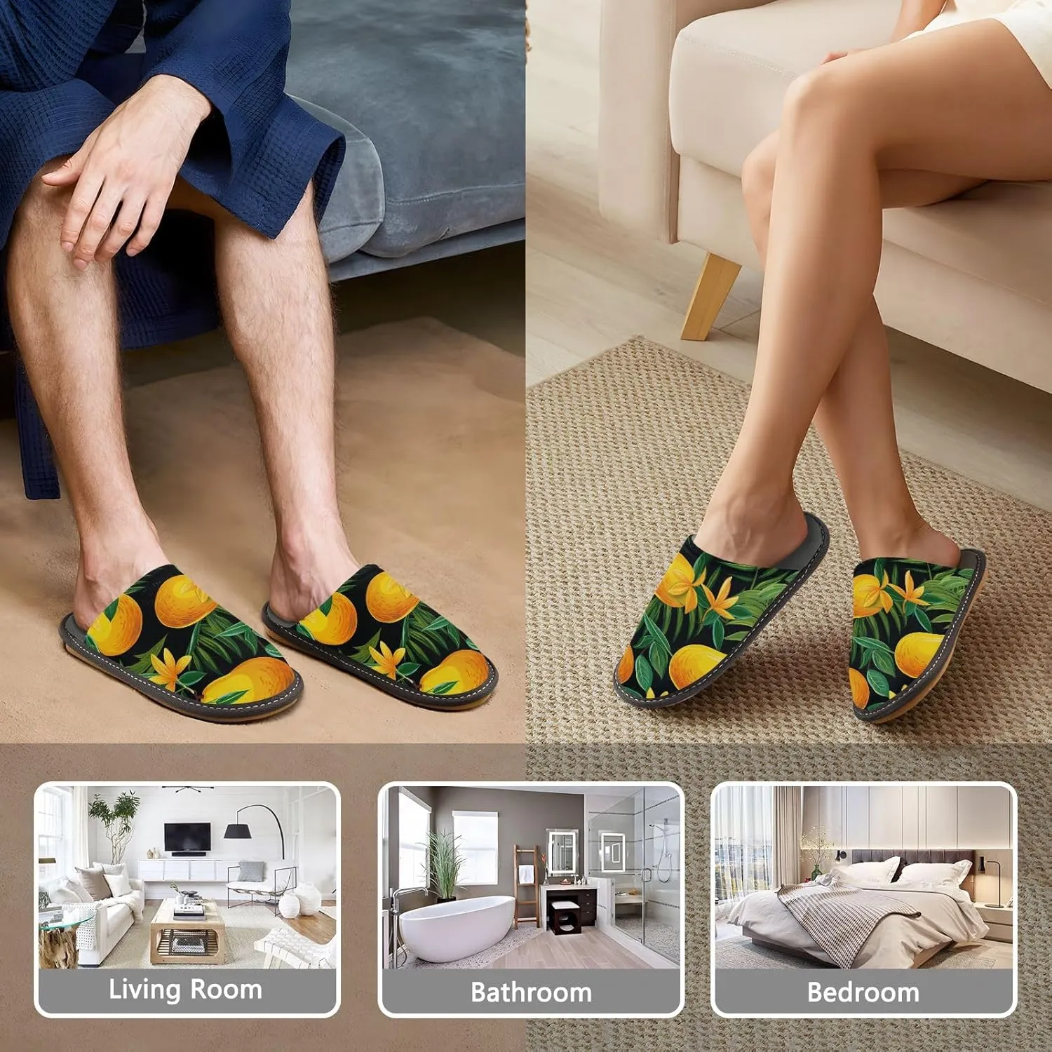 Yellow Mangos House Slippers, Non Slip Slippers for Women Men Warm Slippers House Shoes Indoor Outdoor Slippers