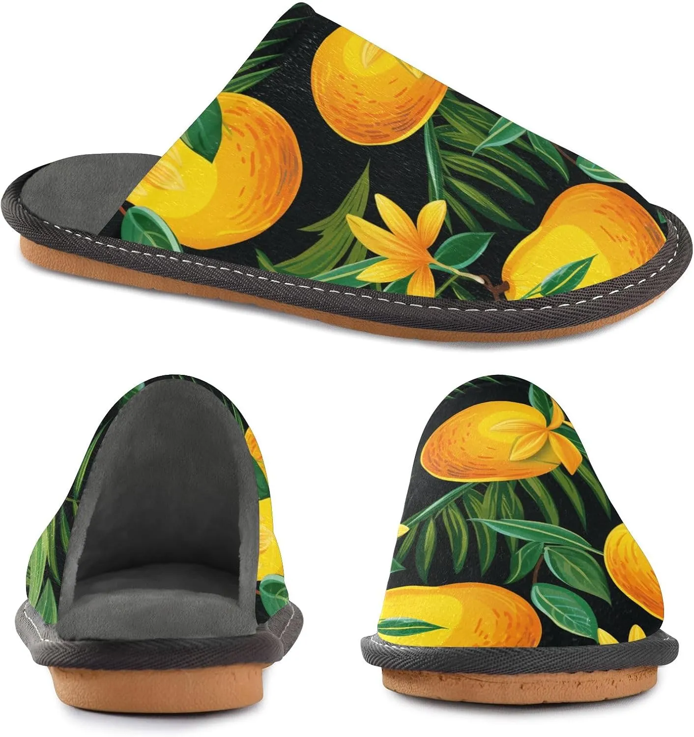 Yellow Mangos House Slippers, Non Slip Slippers for Women Men Warm Slippers House Shoes Indoor Outdoor Slippers