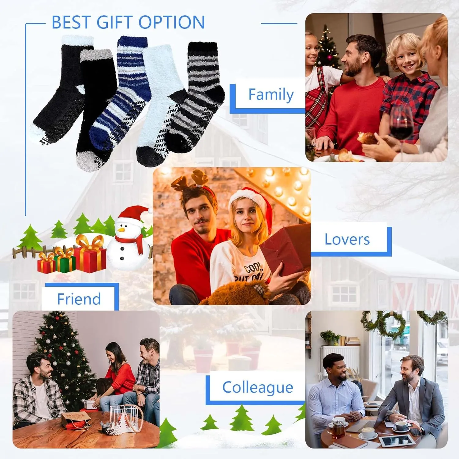 ZAKASA Fuzzy Socks for Men with Grips Winter Warm Thick Mens Slipper Socks Fluffy Cozy Non Slip Grippers Socks 5 Pairs