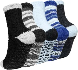 ZAKASA Fuzzy Socks for Men with Grips Winter Warm Thick Mens Slipper Socks Fluffy Cozy Non Slip Grippers Socks 5 Pairs