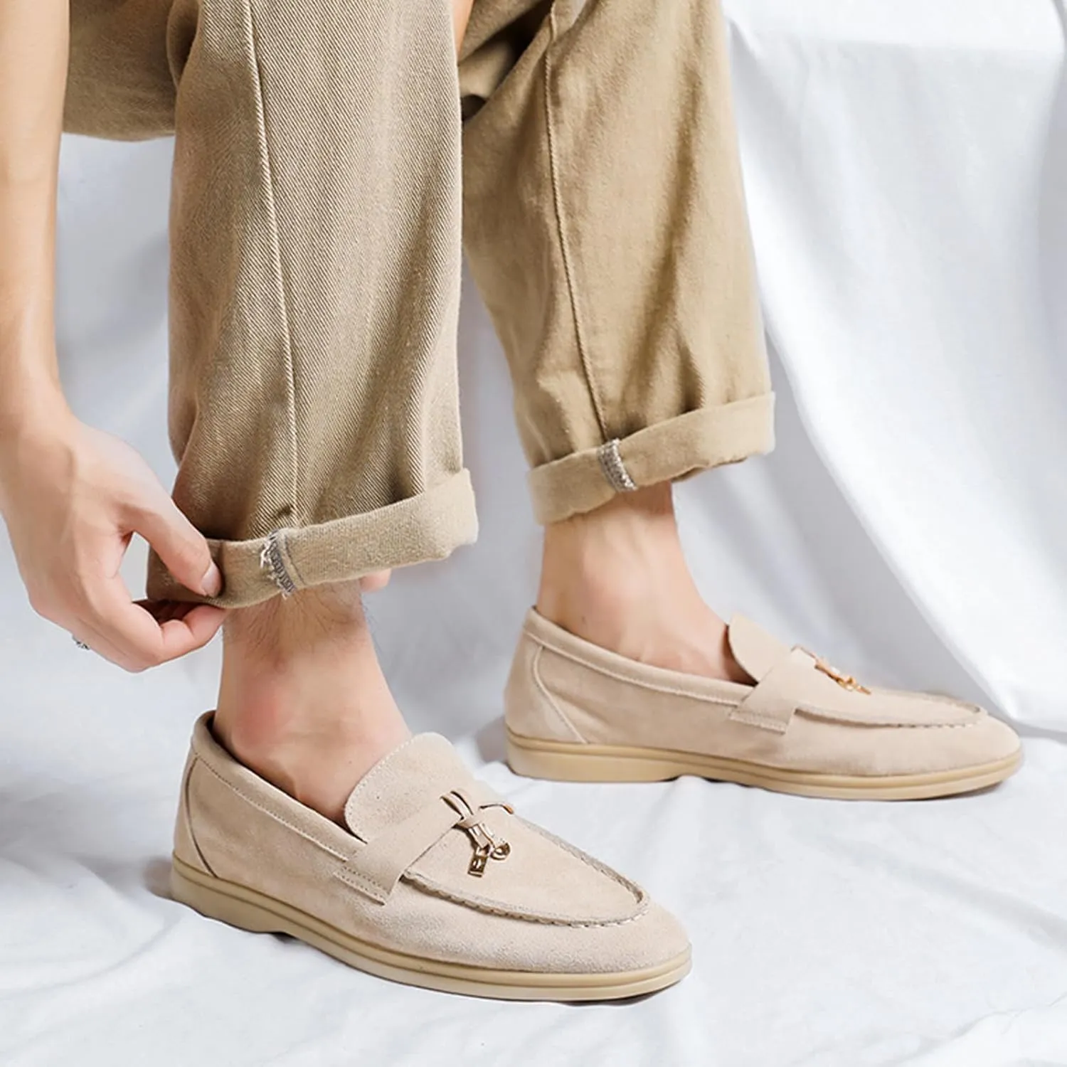 Zeberfi Men's Luxury Suede Penny Loafers Shoes with Pendant Decor,British Retro Casual Slip On Flats Tuxedo Dress Shoes for Prom Wedding