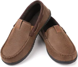 Zizor Men's Microsuede Moccasin Slippers with Comfy Memory Foam, Closed Back House Shoes Indoor Outdoor Durable Rubber Sole