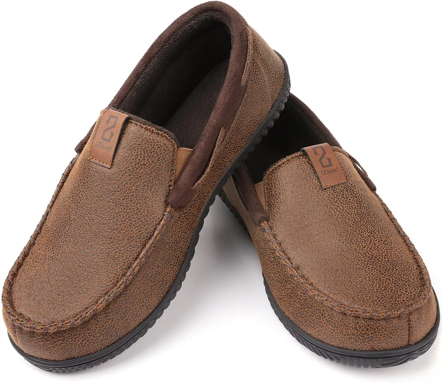 Zizor Men's Microsuede Moccasin Slippers with Comfy Memory Foam, Closed Back House Shoes Indoor Outdoor Durable Rubber Sole